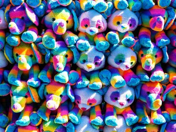 wall of stuffed animals